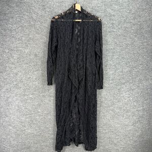 Objex Top Women One Size Black Geometric Crochet Open Front Long Sleeve Casual